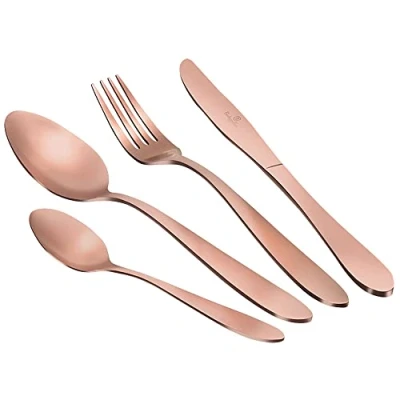 Imagen de Berlinger Haus Rose Gold Satin Cubertería Dorada Mate Completa 24 Piezas Acero Inoxidable, Juego Cubiertos 6 Personas, Camping, Hoteles, Acabado Satinado, Diseño Moderno y Elegante, Oro Rosa