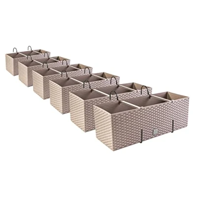 Imagen de PAFEN 6 maceteros con aspecto de ratán, soportes, jardineras para balcón, jardineras, color moca