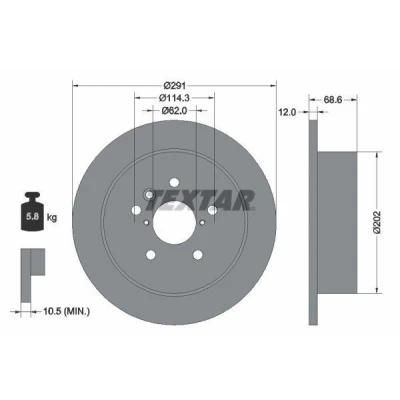 Imagen de TEXTAR PRO 92144203 Disco de freno 291 12 05/08 114,3 macizo revestido sin cojinete rueda, perno sujeción buje rueda