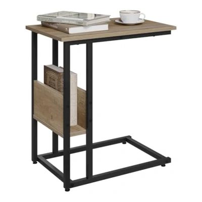 Imagen de WOLTU Mesa Auxiliar Forma C, Mesitas Auxiliares, Pequeña de Sofá, Estilo Industrial, Mesita Cafe para Salón y Dormitorio, Madera Gris