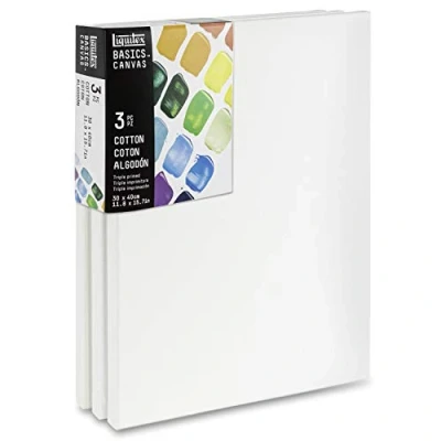 Imagen de Liquitex 471030040 Basics bastidor con cuñas de madera abeto, juego 3 unidades, 30 x 40 cm, lienzo 100% algodón, 280 g/m², estable preimprimado blanco para