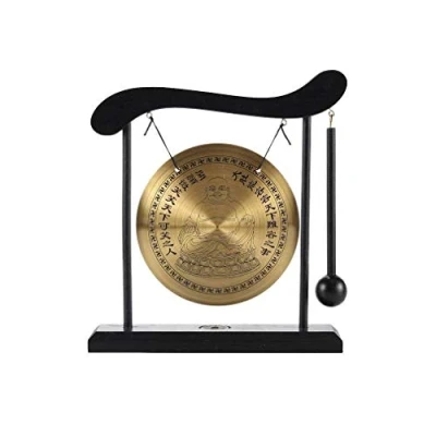 Imagen de Lacheuse Gong on Socle Buddha Rieur Tibetano Decoración Zen de Madera y Cobre Objeto Decorativo Chino para hogar, Oficina, salón Idea Regalo China asiática