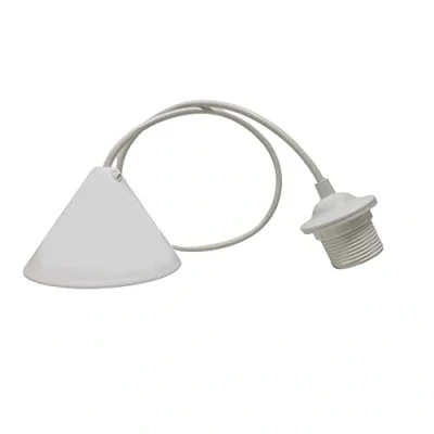 Imagen de HALOTEC Colgante e27 Blanco Rosetón Floron Cónico para lamparas casquillo Cable 80cm Con tope y Arandela sujetar pantalla Fabricación Italiana