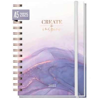 Imagen de Häfft® calendario internacional 2025 A5 «Purple Ocean» con encuadernación en espiral en: EN/FR/IT/ES organizador, de anillas, planificador vida sostenible y climáticamentre neutro