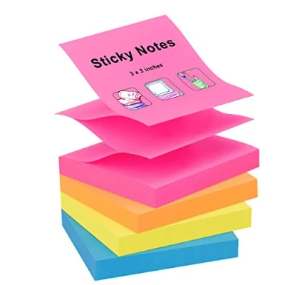 Imagen de ZCZN notas adhesivas de 76 x mm, 4 blocs autoadhesivas colores surtidos, 100 hojas/bloc (rosa rojo, amarillo, azul, naranja)