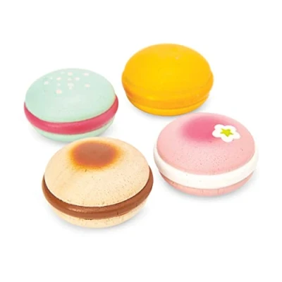 Imagen de Le Toy Van TV330 Juego Educativo Pretend Macarons, Juguete para Niños, 2 Años, Set de 4 Macarons con Caja Regalo, Montessori, Madera Natural FSC y Colores al Agua
