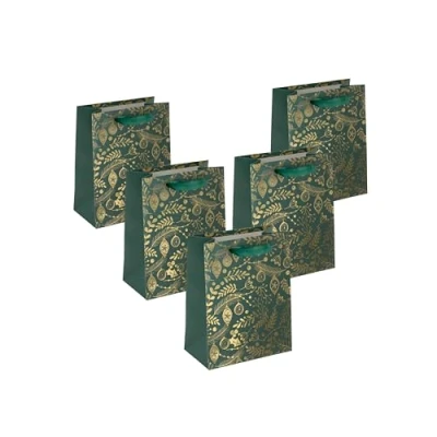 Imagen de SIGEL GT119 Bolsas de regalo papel tamaño mediano (5 unidades, 18 x 23 cm), color verde y dorado