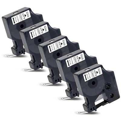 Imagen de 5x Labelwell 12mm x 7m Compatible Cintas de Etiquetas Reemplazo para Dymo D1 45013 45013S S0720530 Negro sobre Blanco LabelManager 160 280 260P 360D 500TS LabelWriter 450 DUO LabelPoint 150
