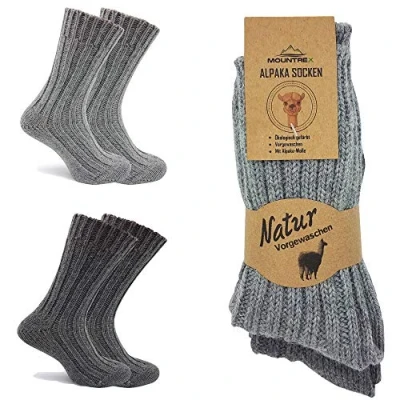 Imagen de MOUNTREX® calcetines de alpaca, lana para hombre y mujer, invierno, térmicos, gruesos, 2 pares, Gris/Gris Oscuro, 39 42