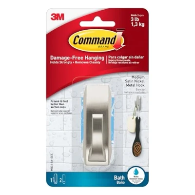 Imagen de Command MR02 SN BES Metal Satinado Baño Hook Con Agua Tiras Resistentes