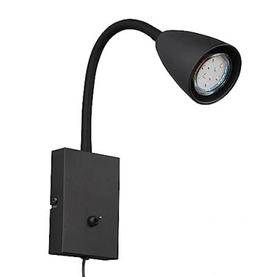 Imagen de Trio, Aplique, Wanda 1xGU10, max.10,0 W Cuerpo: Metal, estera negra A:8,5cm, A:23,5cm, P:22,0cm Interruptor,Flexible,Montaje de la pared,IP20,Sin bombilla,FLEXConnect
