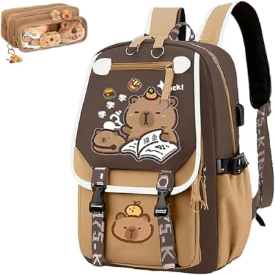 Imagen de Capybara Backpack, Cute Large Capacity Backpack for School, Kawaii Children&#039;s School Bag With Pencil Case, Back to Teenage (C)