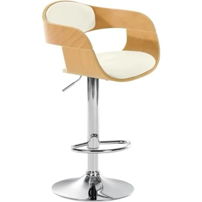 Imagen de CLP Taburete de Bar Kingston en Cuero Sintético Regulable Altura &amp; Giratoria, Color:Natural/Blanco