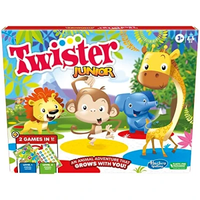 Imagen de Twister Junior Game, Animal Adventure Alfombrilla de 2 Caras, Juegos en 1, Juego Fiesta, Interior para 4 Jugadores