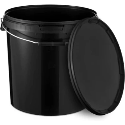 Imagen de BenBow Cubo con Tapa 20L Negro 10x 20 litros Seguro para los Alimentos, Estable, hermético, a Prueba de Fugas contenedor Almacenamiento plástico, asa Metal vacío