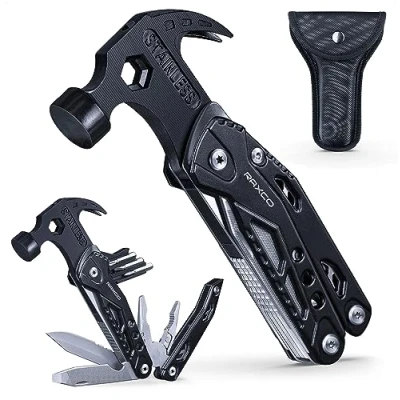 Imagen de RAXCO Martillo Multiusos, herramienta multiusos 15 en 1, funda transportadora de cuchillo supervivencia cinturon, Destornillador para acampar, actividades al aire libre, caminatas, pesca y más