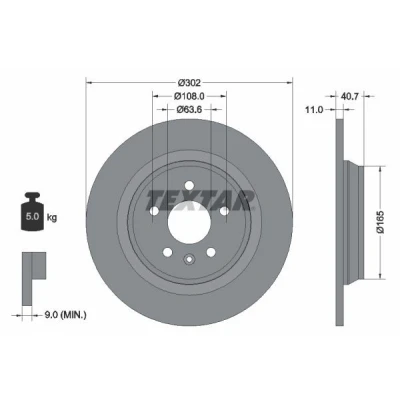 Imagen de TEXTAR PRO 92162903 Disco de freno 302 11 05/06 108 macizo revestido sin perno sujeción rueda, buje rueda VOLVO: V60 I, S80 II, S60 II