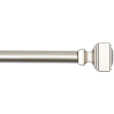 Imagen de Amazon Basics Barra de Cortina 2,54 cm diámetro, con terminales Cuadrados, 183 a 366 cm, Níquel