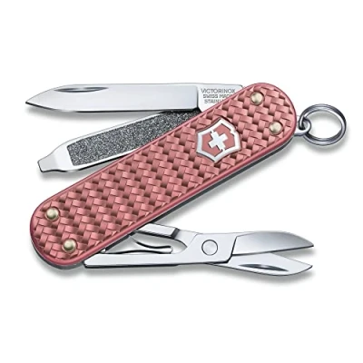 Imagen de VICTORINOX Navaja suiza de bolsillo Classic Precious Alox, 5 funciones, multiherramienta con tijeras, destornillador, llavero, incl. estuche regalo, Gentle Rose (rosa claro)
