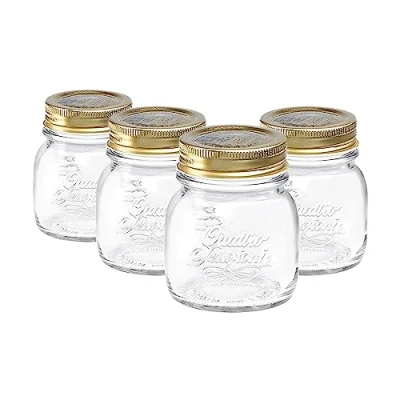 Imagen de Set de 4 tarros Bormioli Rocco Quattro Stagioni para conservar alimentos con tapa hermética rosca, vidrio, Jar Size: 150ml