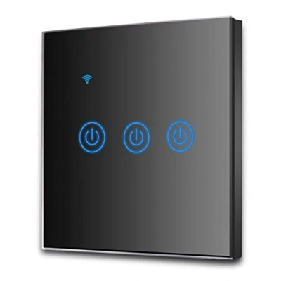 Imagen de EXTRASTAR Interruptor de Pared Táctil Wi Fi, 3 Vías, Canales, Compatibilidad con asistentes inteligentes como Google Home y Amazon Alexa Se Requiere Cable Neutro Negro