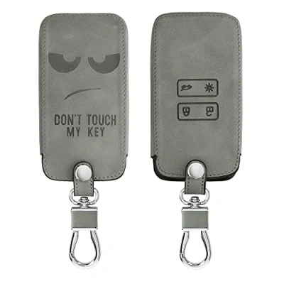 Imagen de kwmobile Funda Compatible con Renault Llave de Coche Smart Key 4 Botones (Solo Keyless Go) Case Piel Nobuck sintética para Mando Don&#039;t Touch my Gris
