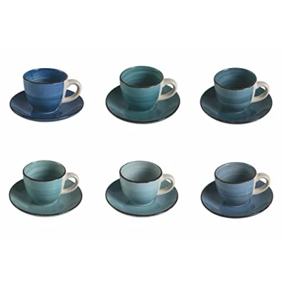 Imagen de Villa d&#039;Este Home Tivoli Juego de 6 tazas café 90 ml con platillo gres, Baita Acqua