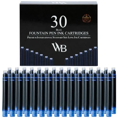 Imagen de Wordsworth &amp; Black Paquete de 30 cartuchos tinta para pluma estilográfica Azul Tamaño estándar internacional Longitud aprox. 5,2 cm Diámetro la base 0,6 Desechable