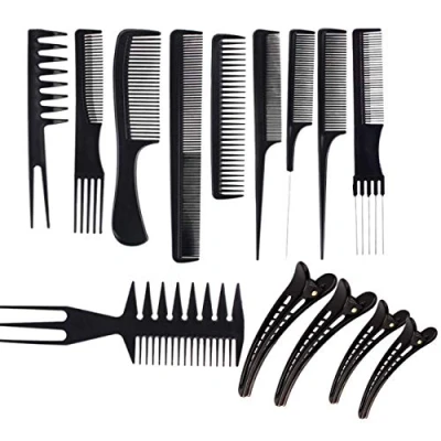 Imagen de JZK Set de 10 peines profesional y 4 clips para el pelo peine salón antiestático peluquería estilista peluquero