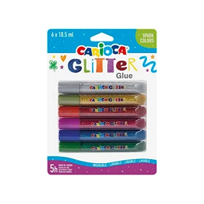 Imagen de Carioca Pegamento Glitter Spark, Tubos de Colores, 10,5 ml, 6 Unidades