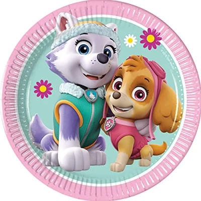 Imagen de Procos 93492 Platos de fiesta la Patrulla Canina Skye y Everest, tamaño 20 cm, 8 unidades, desechables papel, para cumpleaños infantil, vajilla fiesta, FSC® Mix