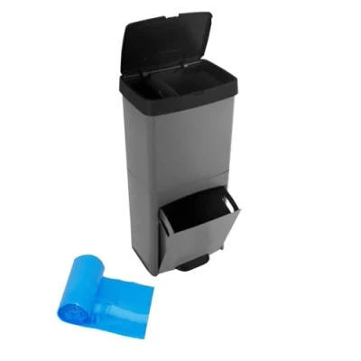 Imagen de JARDIN202 Cubo de Basura o Reciclaje 70L Premium: 3 Compartimentos para Gestión Eficiente Residuos Ecológico, Duradero 70 litros + Bolsas (Negro)