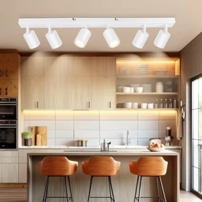Imagen de Dehobo Lámpara de Techo 6 Focos Giratorios GU10, Pared Interior LED Blanco Ajustables, Foco para Iluminación Dormitorio Pasillo Cocina, Sin Bombilla GU10