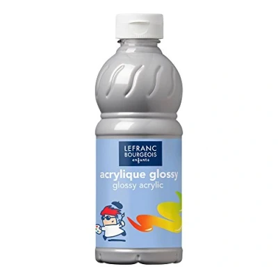 Imagen de Lefranc Bourgeois Educación, acrílico Glossy, Pintura acrílica para niños, Bote de 500 ML Color Plata, Pinturas niños y Manualidades, Cualquier Superficie