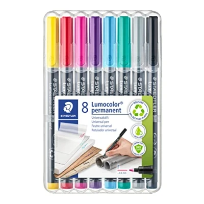 Imagen de Staedtler Lumocolor 318 WP8 2 Rotulador universal permanente (resistente al agua, secado en segundos, punta F, 0,6 mm, 8 rotuladores de colores brillantes)