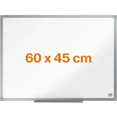 Imagen de Nobo Pizarra Magnética de Acero, 600 x 450 mm, Marco Aluminio, Fijado a la Pared con Montaje en las Esquinas, Bandeja para Rotuladores, Gama Essence, Blanco, 1905209