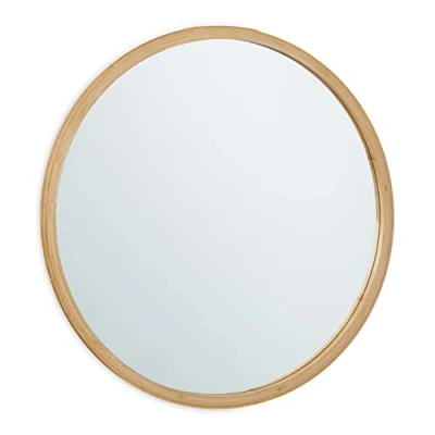 Imagen de Relaxdays Espejo de Pared Redondo Marco Bambú, Ø 61 cm, Decoración Hogar, Colgante, Baño, Guardarropa y Pasillo, Natural, x 2 cm Aprox