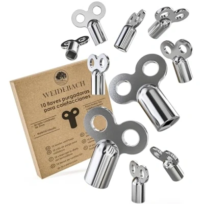 Imagen de 10x WEIDEBACH® llave de radiador plateada, para purgar cualquier radiador, ROBUSTO Y ESTABLE, reduce el ruido, radiadores