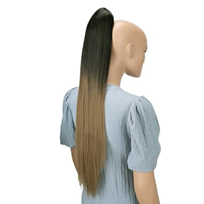 Imagen de CAISHA Postizo De 70 cm Trenza Cola Caballo Liso Extensiones Cabello Mezcla Marrón Ombré H115