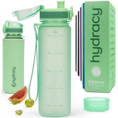 Imagen de Hydracy Botella de Agua con Marcador Tiempo 500 mL Deportiva sin BPA Gimnasio Antifugas Funda Antitranspirante e Colador Infusión