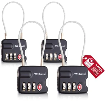 Imagen de OW Travel candado Combinacion Cable Acero Flexible Anti robo. maleta TSA numerico 3 Digitos. Candados mochila y maletas. Taquilla Gimnasio. seguridad equipaje Negro 4