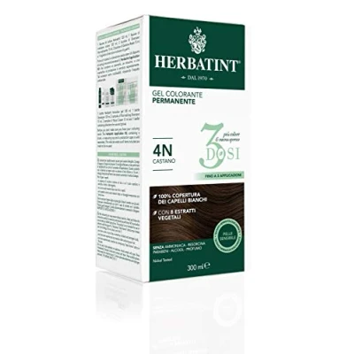 Imagen de Herbatint Gel colorante permanente 3 dosis, 300 ml 4N castaño, sin amoniaco, para pieles sensibles, cobertura 100% de cabellos blancos, con 8 extractos naturales biológicos