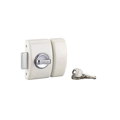 Imagen de THIRARD Cerradura con botón Design 5 para puerta de entrada, cilindro 45 mm, acero, 3 llaves, color blanco