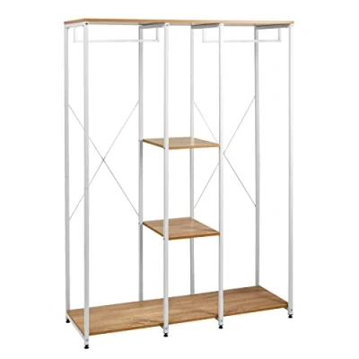 Imagen de WOLTU Perchero con Ropa Zapatero Madera y Acero Ajustable más Estable, Estante Colgante, 120 x 40 167 cm SR0048whe