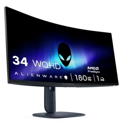 Imagen de Alienware 34 Monitor Gaming AW3425DWM, WQHD (3440x1440), 21:9 1500R Curvo, 180Hz, VA, 1ms, AMD FreeSync Premium, VESA AdaptiveSync, 95% DCI P3, HDR400, DisplayPort, 2 HDMI, 3 Años de Garantía