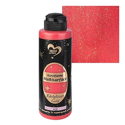 Imagen de Ideen mit Herz Pintura acrílica Multisurface con purpurina noble, color universal a base de agua, brillo dorado brillante, 180 ml (rojo)