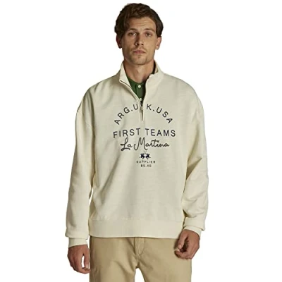 Imagen de La Martina Sudadera de Hombre algodón 100% con Cuello Cremallera, Modelo Oversize, Blanco Roto, Man, XL