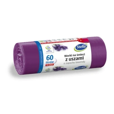 Imagen de Stella 023578 bolsas de basura con asas, 60 L, grosor, 16 unidades, fragancia lavanda, bolsa basura, para el hogar, oficina, hechas película LDPE, color lavanda/morado
