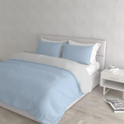 Imagen de Italian Bed Linen Color Juego de Funda nórdica Natural Colour, Algodón, Azul Claro/Gris Claro, Doble