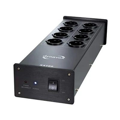 Imagen de Dynavox Filtro de línea Hi Fi X4100B, conector múltiple con 8 ranuras, luz indicadora LED para la correcta posición fase, negro